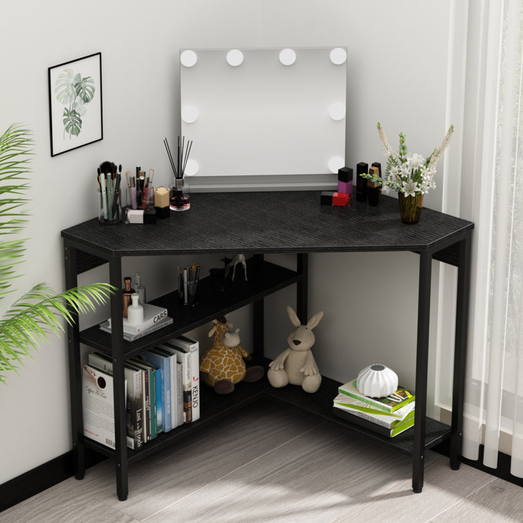 Corner table store with shelves